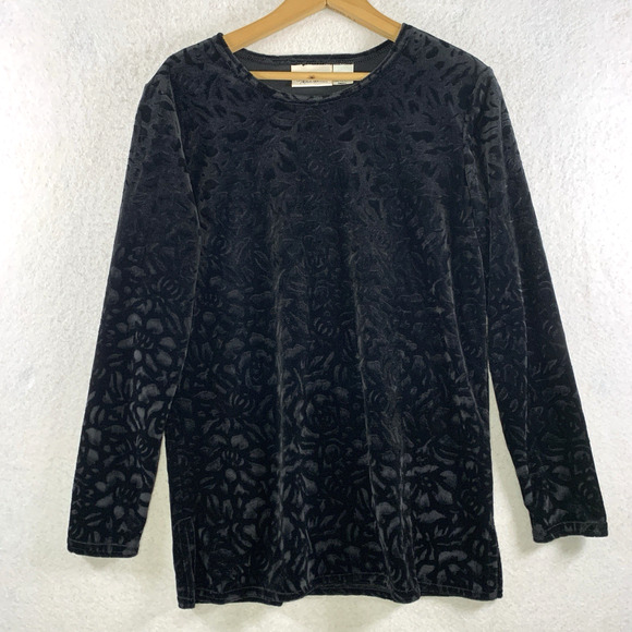 Vintage Womens Burnout Velvet Tunic Top Sz S/M Black Event Holiday Whimsigoth - Picture 1 of 10